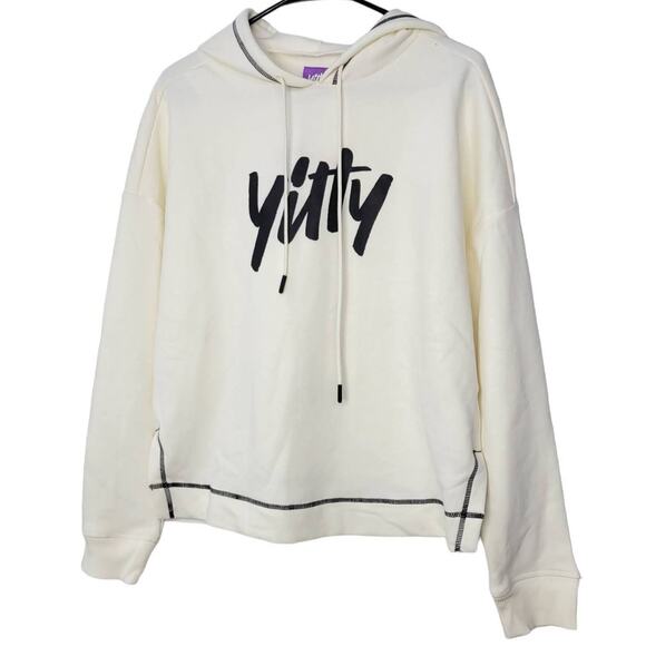 Fabletics Yitty Major Label Cream Contrast Stitch Fleece Hoodie Women Sz M - Picture 4 of 6